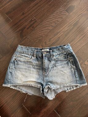 Mudd Women's Faded Blue Denim Cutoff Shorts with Frayed Hem